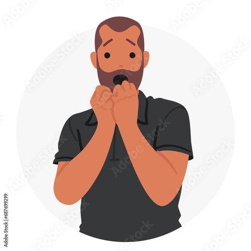 Man Gripped By Panic Attack, Face Contorted In Distress, Mirroring Symptoms Of A Heart Attack, Vector Illustration