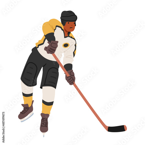Hockey Player Glides Across The Ice With Precision, Clad In Jersey And Protective Gear, Character Swiftly Maneuvering