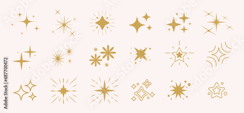 Yellow sparkles symbols vector. Set of l vector stars sparkle icon. Bright firework, decoration twinkle, shiny flash. Glowing light effect stars and bursts collection. Vector photo
