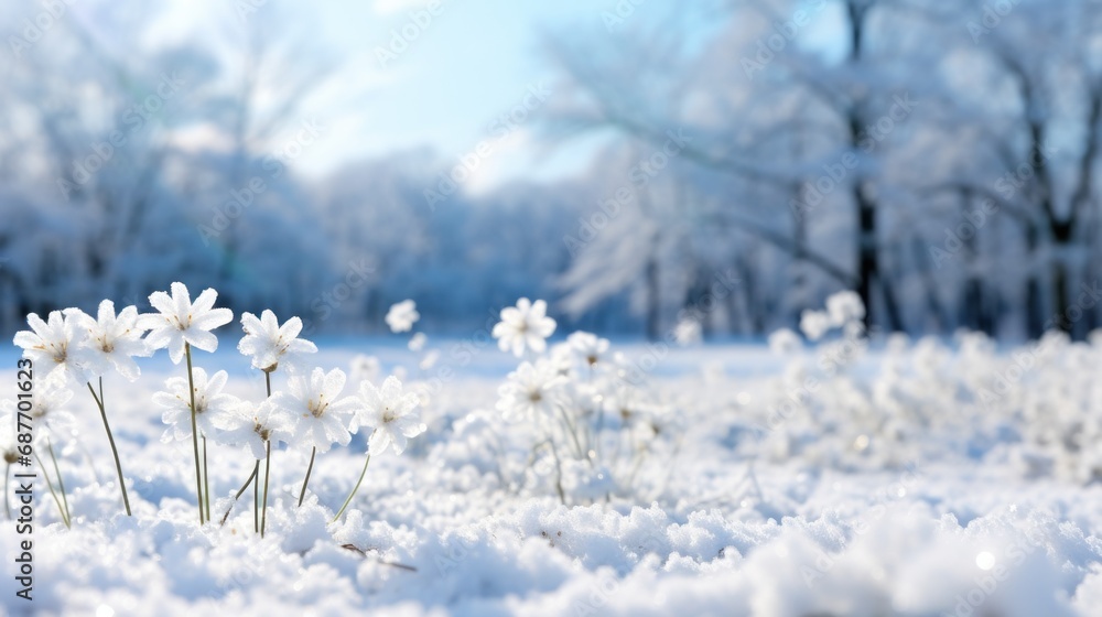 Bokeh style snowy field and delicate UHD wallapper