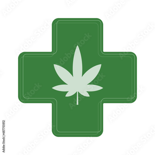 Cannabis in the green cross. Marijuana plant medical concept. Herbal smoke. Vector	