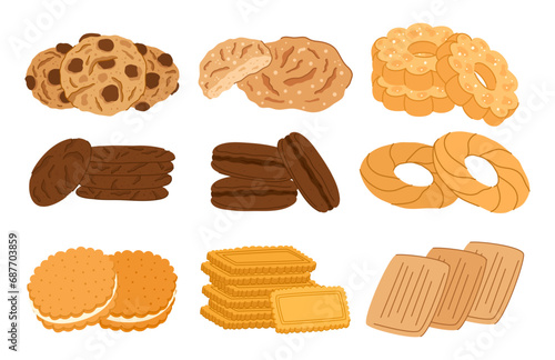 Delightful Assortment Of Cookies, Each A Tiny Masterpiece. Sugar Circles, Chocolate Chips And Gingerbread Flowers