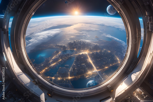 detailed, attractive, and realistic view from the window of a spaceship, offering a breathtaking perspective of planet Earth from outer space, capturing the beauty and wonder of our planet