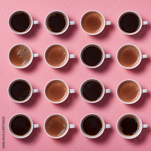 American coffee cups on pink background.