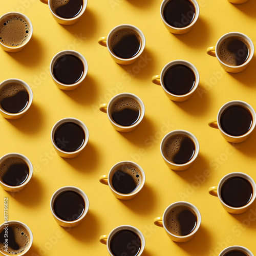 American coffee cups on yellow background.