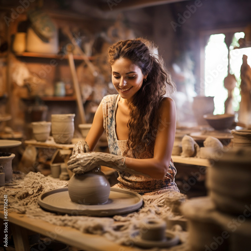 Woman making a clay jug.