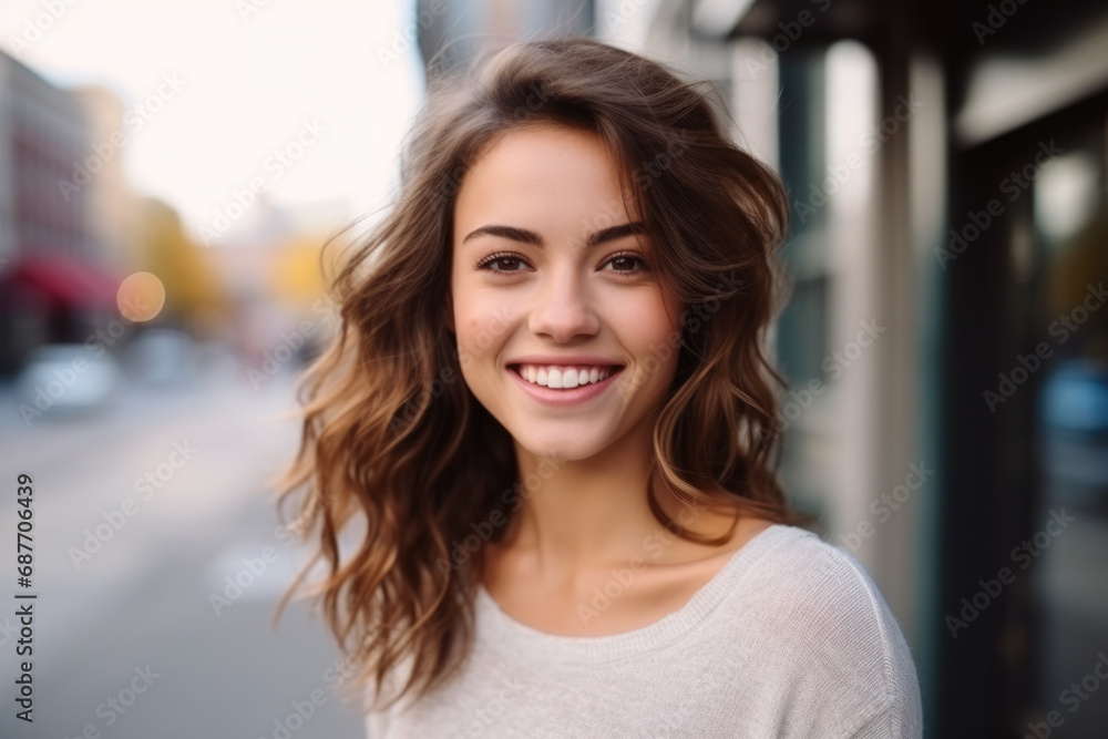 A woman is smiling and wearing a white sweater A woman is smiling and wearing a white sweater