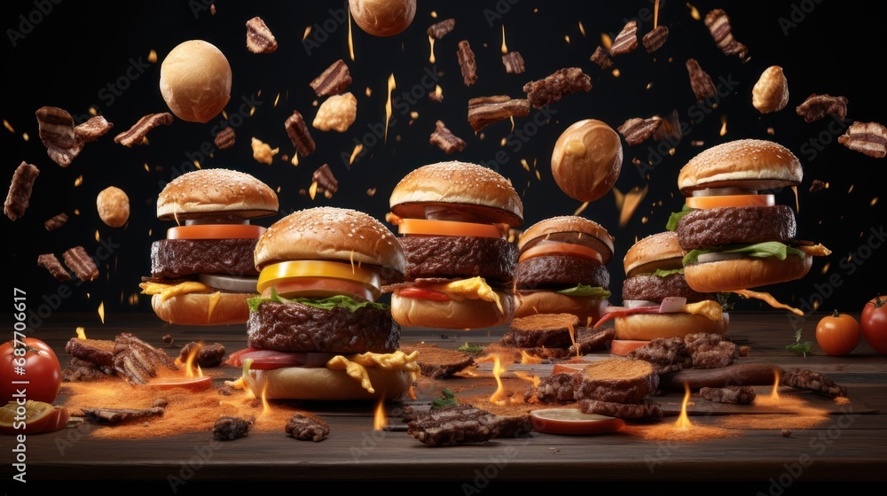 Burgers made by grilled meat UHD wallpaper
