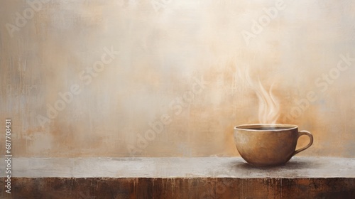  a painting of cup of tee on a beige background