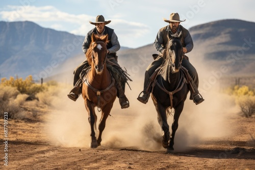 cowboy riding horse © KirKam