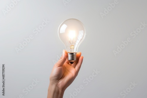 Innovative concept of a hand holding a bright light bulb, a universal metaphor for ideas, inspiration, and creativity.