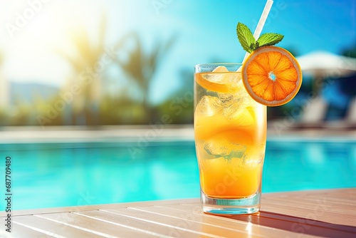 orange juice in the pool. cocktail and vacation