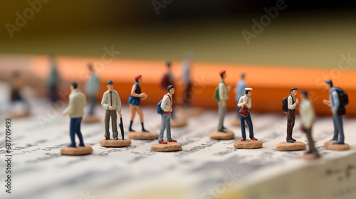 miniature scenery group of people on wooden table