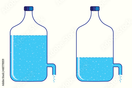 Demijohn Experiment. Physics Pressure Experiment. Bottle with water inside. Water package with pump. Science, mass, volume, weight, motion, fluids.