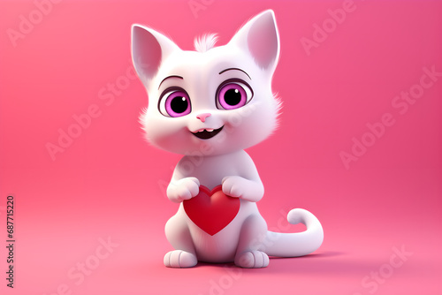 Cute cat holds red heart on the pink background © Kateryna Kordubailo