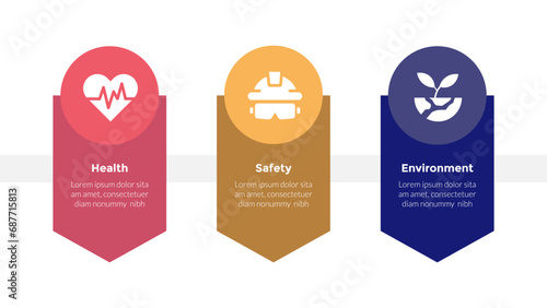 HSE health safety environments down arrow direction and circle top infographics template diagram with with 3 point step design for slide presentation