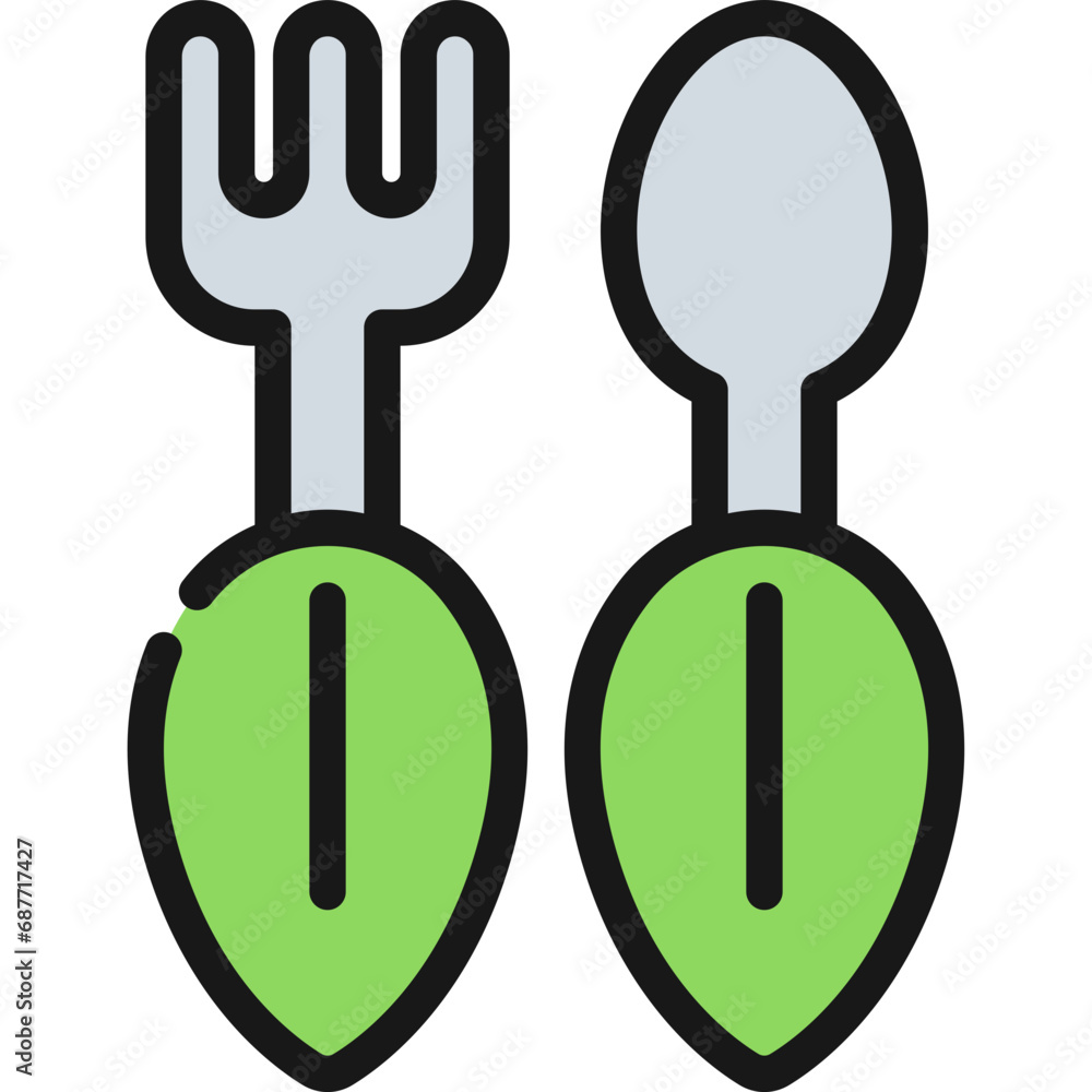 Green Leaves Cutlery Icon Green Leaves Cutlery Icon