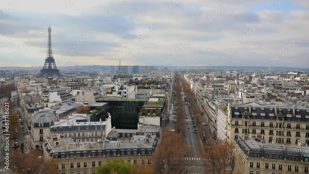 Aerial panoramic cityscape view of Paris, France with the Eiffel tower Aerial panoramic cityscape view of Paris, France with the Eiffel tower