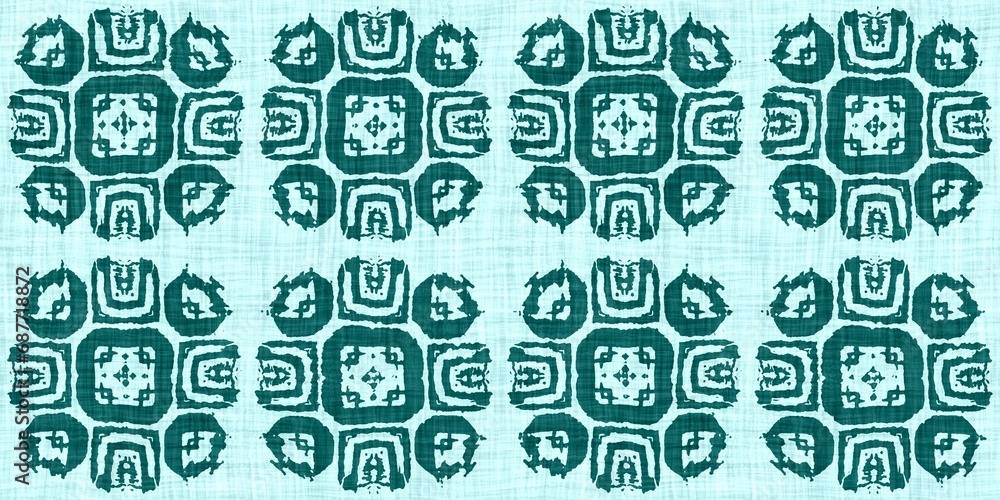 Teal green white vibrant watercolor batik azulejos tile border banner background. Seamless aqua coastal blur linen effect geometric mosaic effect.Boho Patchwork nautical masculine summer ribbon trim. Teal green white vibrant watercolor batik azulejos tile border banner background. Seamless aqua coastal blur linen effect geometric mosaic effect.Boho Patchwork nautical masculine summer ribbon trim.