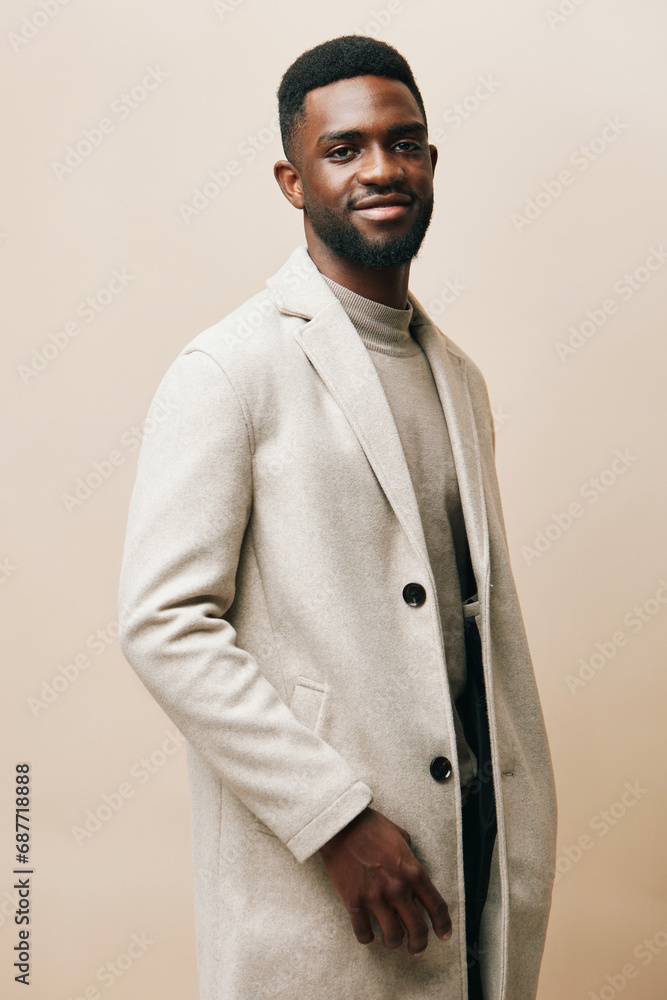 Obraz premium african man person african american american background portrait guy beige black confident young