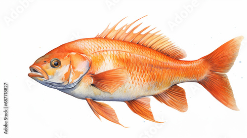 Illustration d'un poisson. Eau douce ou eau de mer. Animal aquatique, écailles, océan. Dessin, aquarelle. photo