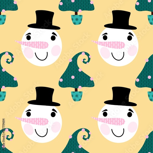 Cartoon winter seamless pattern with Christmas tree packaging and new year
