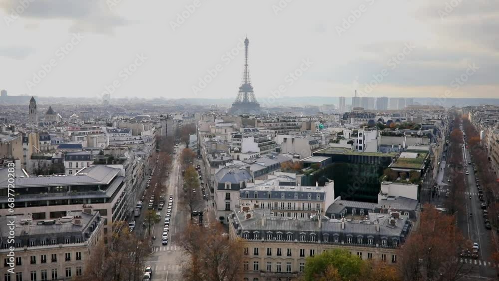 Aerial panoramic cityscape view of Paris, France with the Eiffel tower Aerial panoramic cityscape view of Paris, France with the Eiffel tower