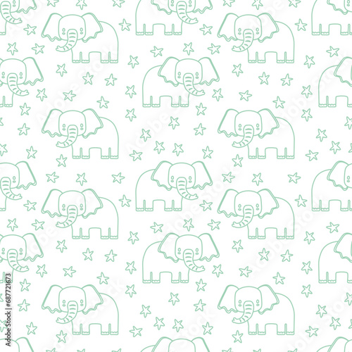 Vector seamless pattern with elephant.Tropical jungle cartoon creatures.Pastel animals background.Cute natural pattern for fabric, childrens clothing,textiles,wrapping paper.