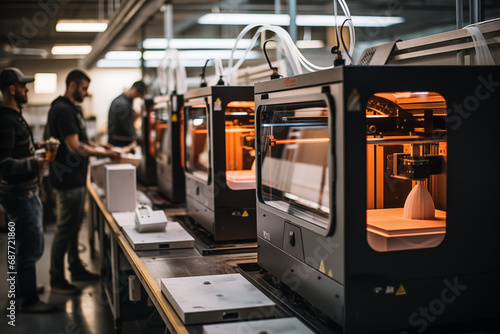 3D printing machines in action, leaving room for messages on manufacturing revolution photo