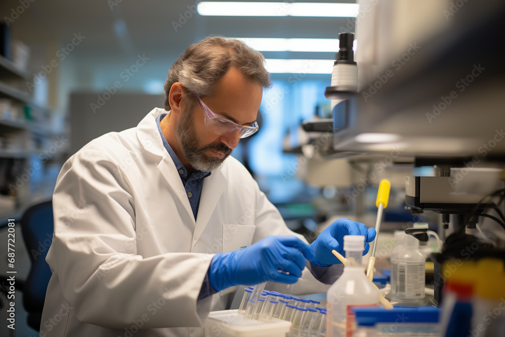 Biotechnology labs conducting genetic research, allowing space for messages on medical advancements Biotechnology labs conducting genetic research, allowing space for messages on medical advancements
