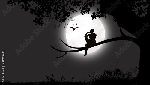 silhouette of a person sitting on a tree background wallpaper