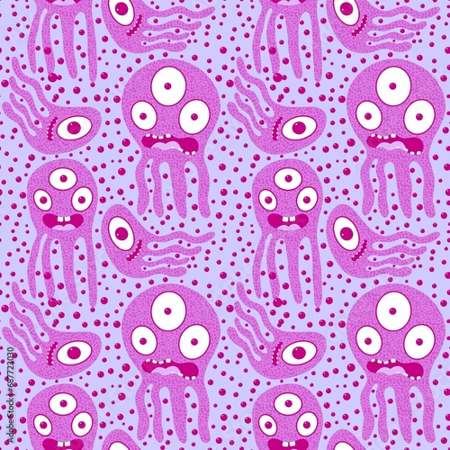 Cartoon space monsters seamless octopus pattern for wrapping paper and fabrics and linens and kids clothes print