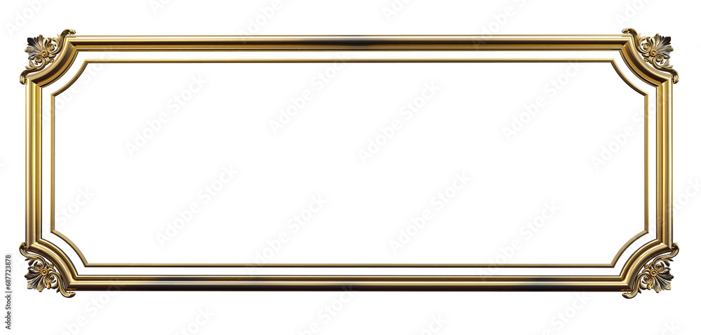 3D render of Decorative golden vintage frames, Golden baroque frame on transparent background. - obrazy, fototapety, plakaty 