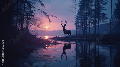 Ethereal Grace of a Deer's Silhouette Against a Monochromatic Background: A Study in Contrast