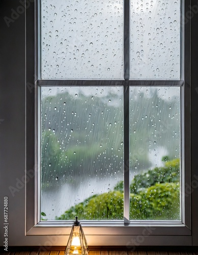 Raining outside  rain drops on window  summer rain background
