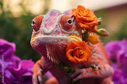 Enchanting Chameleon on the Flower - Beautiful Extreme Close-Up Created with Generative AI Tools © ThePixelCraft