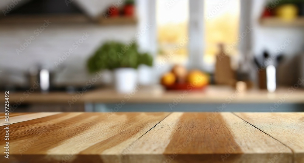 Empty wooden kitchen table with space to display product or copy/text Empty wooden kitchen table with space to display product or copy/text
