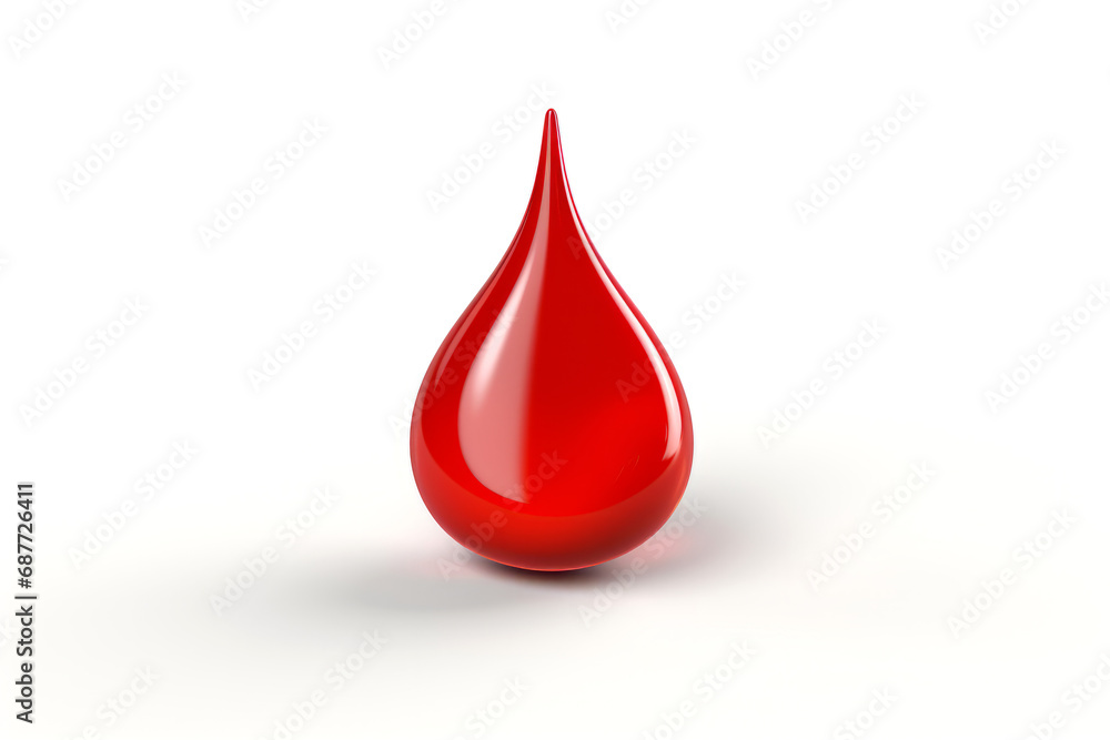 Red drop of fluid or blood isolated on white background.generative ai Red drop of fluid or blood isolated on white background.generative ai