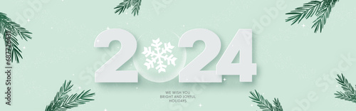 Merry Christmas and Happy New Year greeting card. Xmas Design with beautiful snowflake and 2024 logo. İllustration concept for invitation, website banner, poster, social media, marketing material