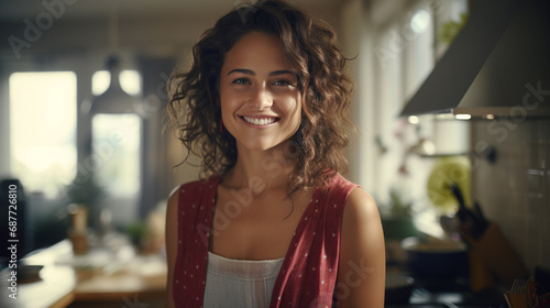 smiling woman with curly ha...