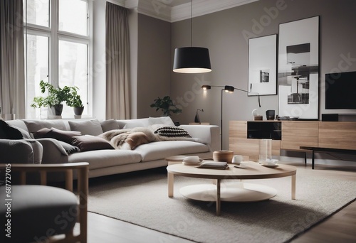 Scandinavian interior design of modern spacious living room © ArtisticLens