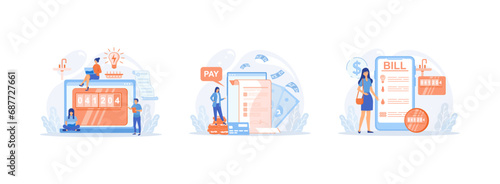Household services online. Online payment. Household services. Utility bills set flat vector modern illustration  