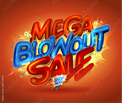 Mega blowout sale web banner mockup with glossy letters