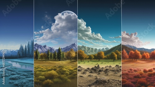 realistic scenes illustrating the reversal of climate patterns, showcasing regions transitioning from warm to cold, 16:9