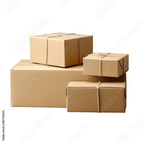 A neat arrangement of brown cardboard boxes tied with twine, ready for shipping or storage. © Jan