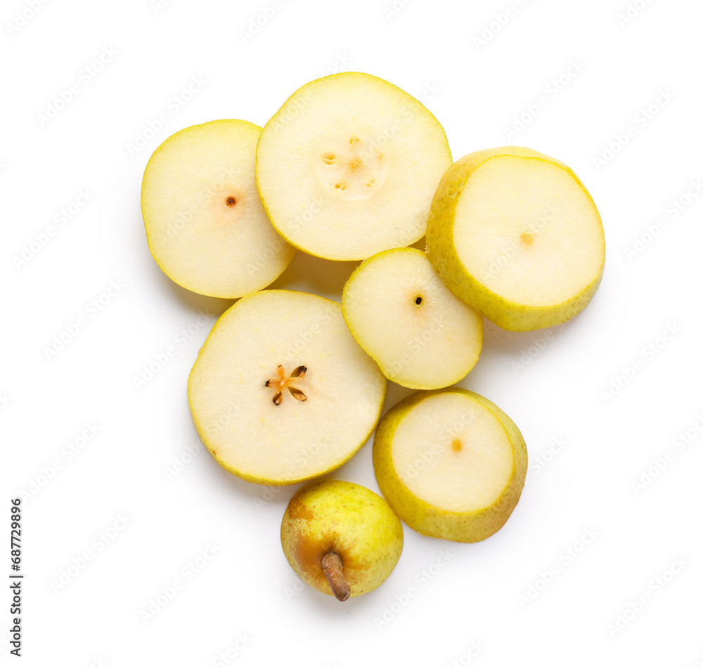 Slices of ripe pear isolated on white background Slices of ripe pear isolated on white background