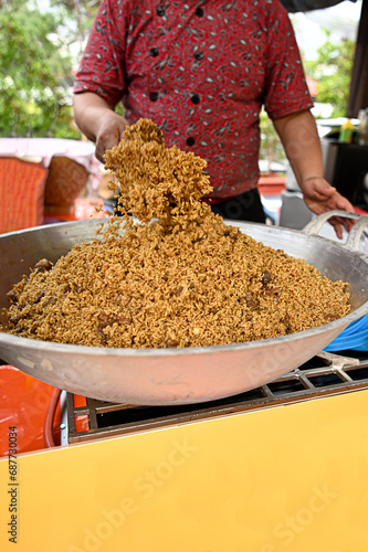 Canvastavla Goat fried rice in a large frying pan, nasi goreng kambing kebon sirih