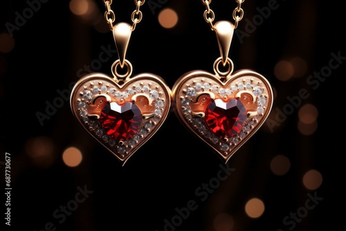 Two decorative hearts. Background with selective focus and copy space