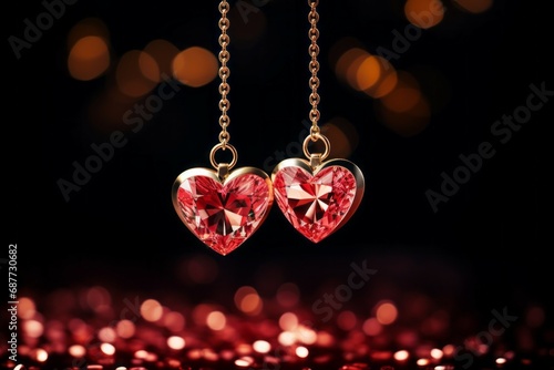 Heart shaped gemstones. Background with selective focus and copy space