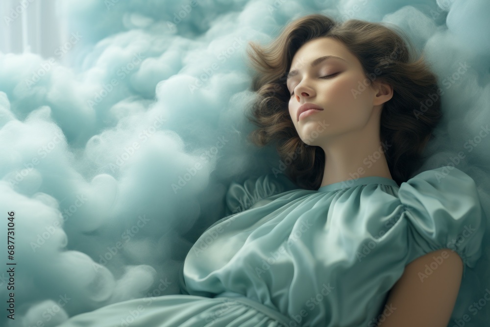 A young beautiful woman sleeps sweetly. Portrait with selective focus and copy space A young beautiful woman sleeps sweetly. Portrait with selective focus and copy space